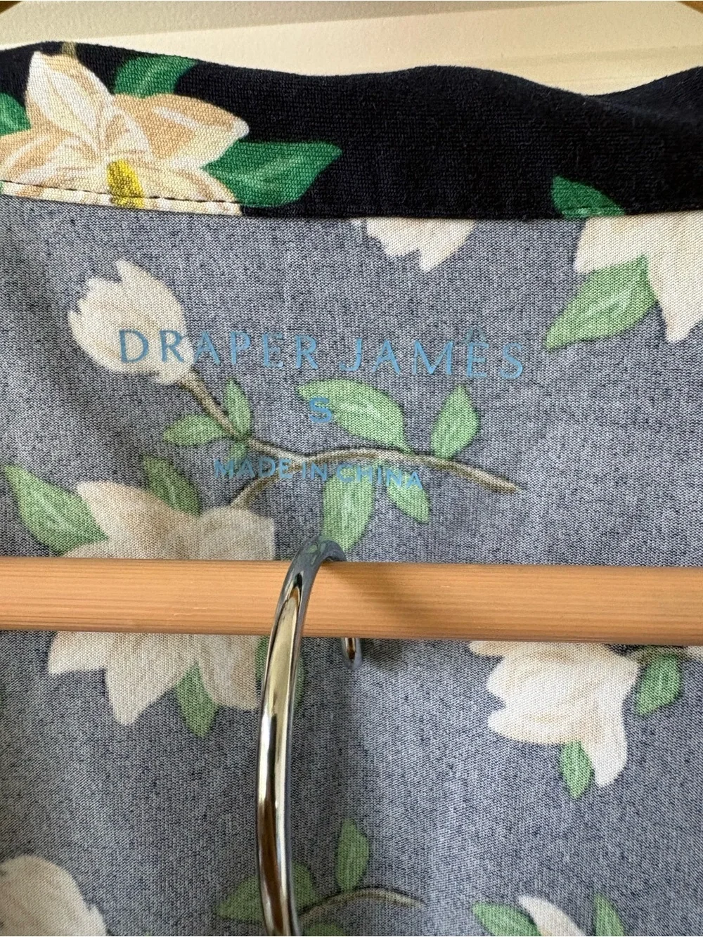 Draper James Navy Magnolia Print Short-Sleeve Button Front Pajama Short Set Sz S